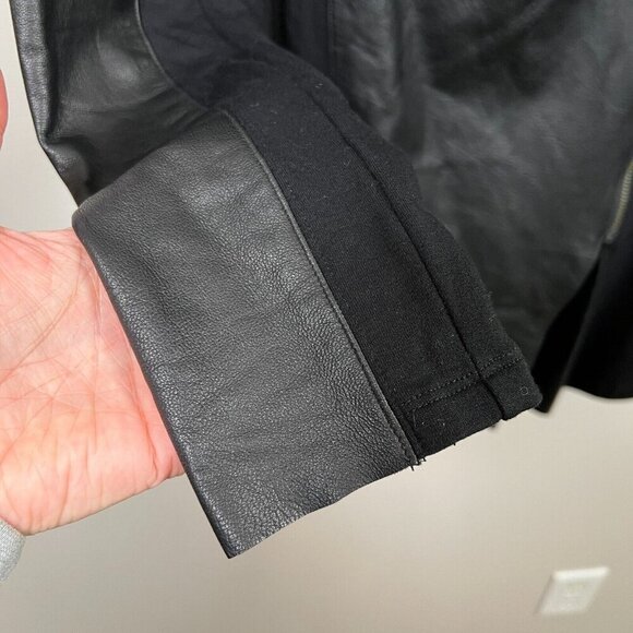 Michael Stars Asymmetric Leather Jacket Size Large Black Draped Mixed Material - Picture 5 of 9